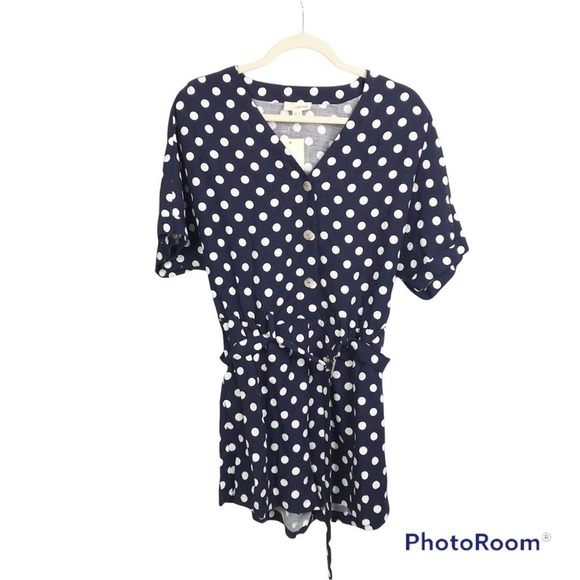 The Korner blue and white polka dot short sleeve romper size S NWT - Picture 1 of 6
